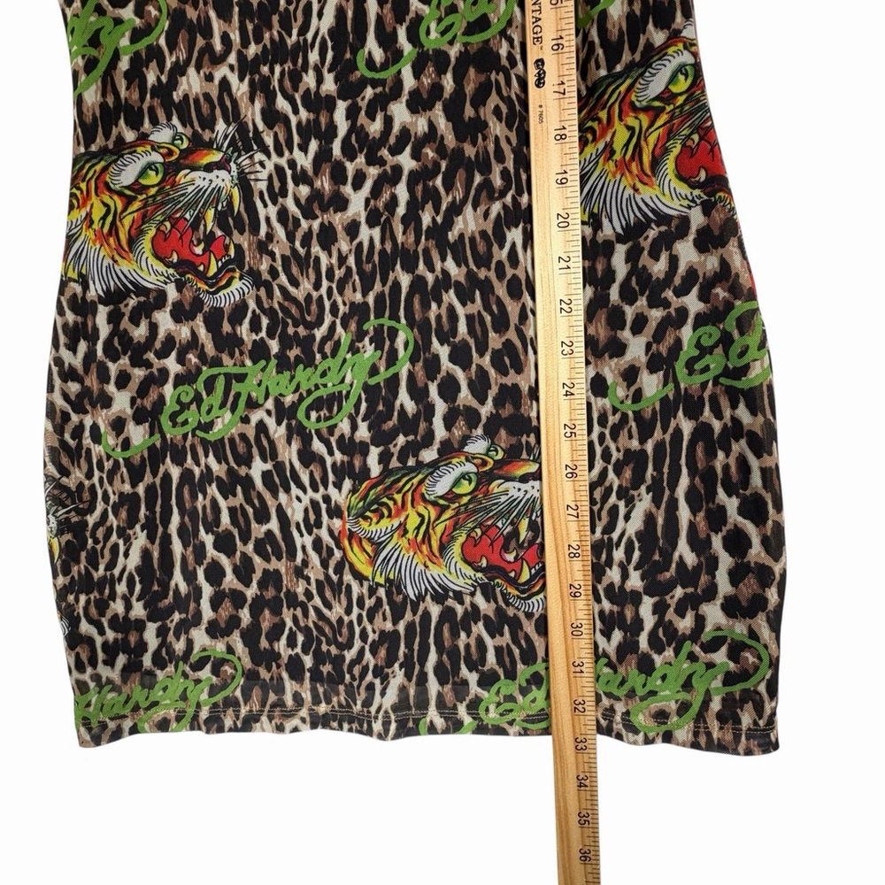 Ed Hardy Mini Mesh Dress Tiger Leopard Print Short Sleeves Size Large - Picture 7 of 8